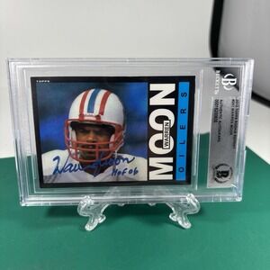 Oilers Warren Moon "HOF 06" Signed 1985 Topps #251 Rookie Auto BAS Slabbed